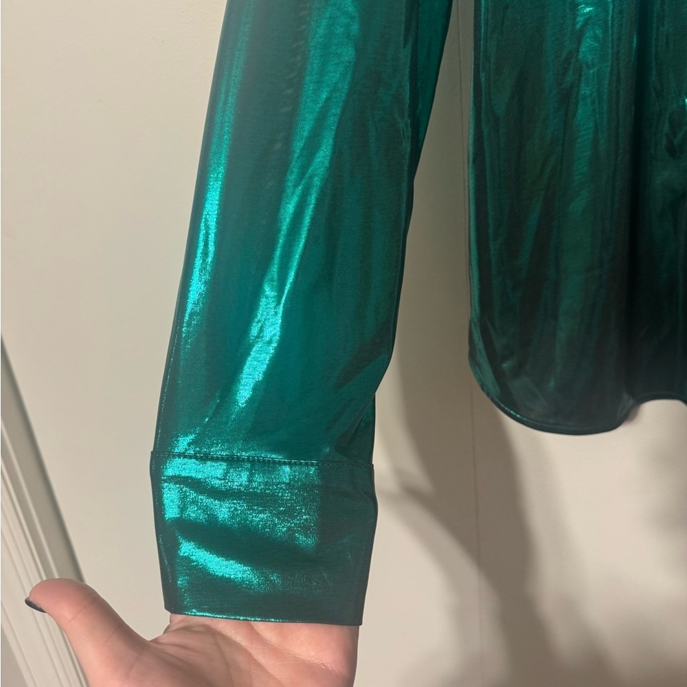 NWT Anthropologie Shiny Green Blouse, Medium - Picture 3 of 5
